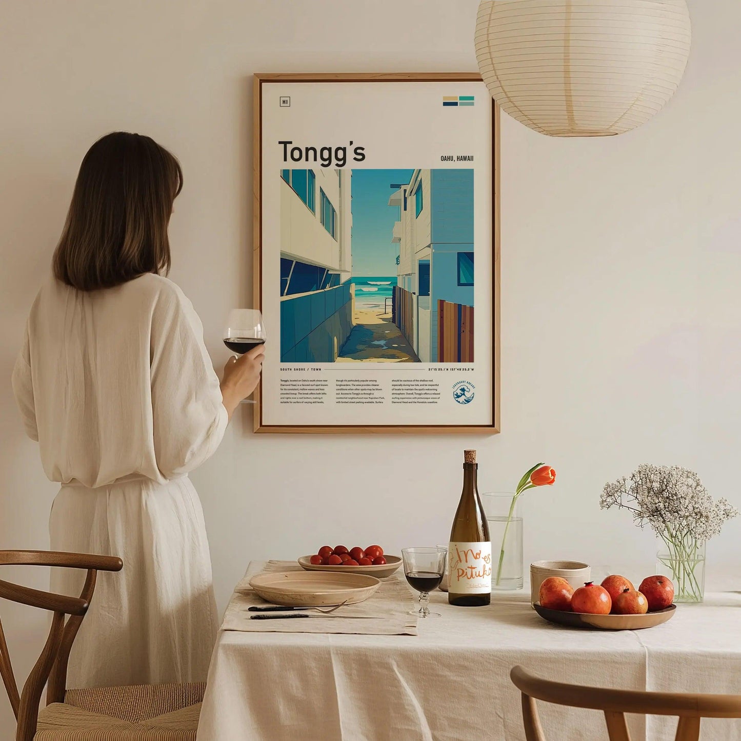 Tongg's Surf Spot Framed Poster | Tonggs Beach Hawaii Wave Wall Art | Oahu HI Waikiki Surfer Travel Print | Surfing Minimal Design - Swell Scenes