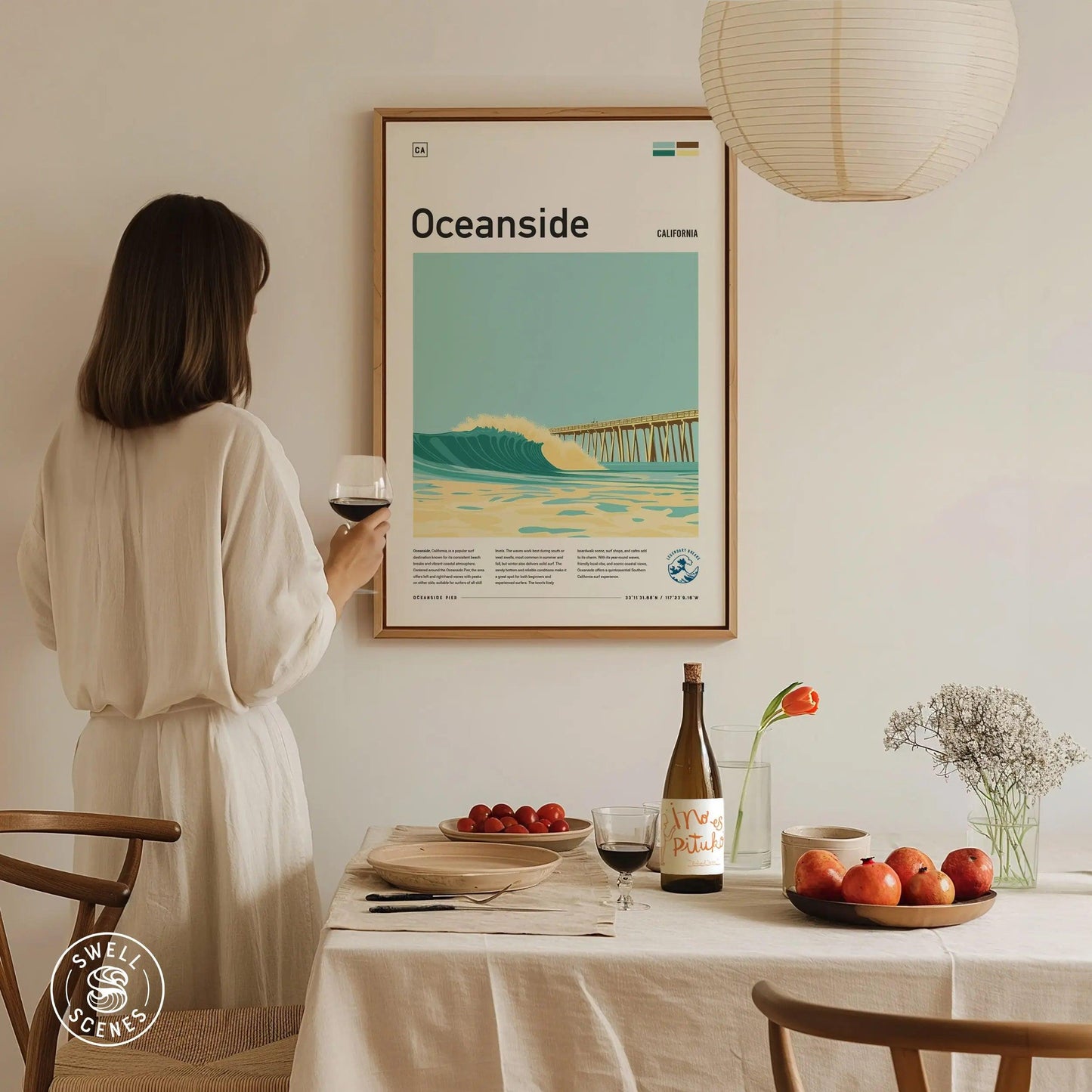 Oceanside Pier California Surf Spot Framed Poster | Southern CA Wave Modern Wall Art | SoCal Surfer Travel Print | Surfing Minimalist Design - Swell Scenes
