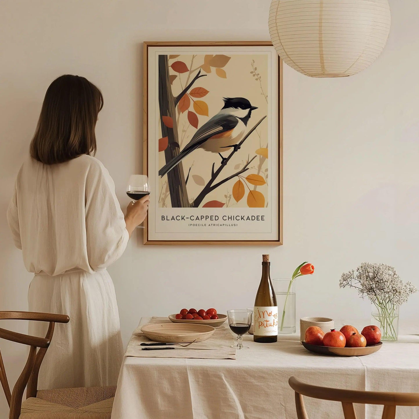 Black-capped Chickadee Songbird Modern Framed Wall Art | Cottagecore Minimal Nature Wildlife Poster | Audubon Farm House Decor | Bird Watcher Print Gift - Swell Scenes