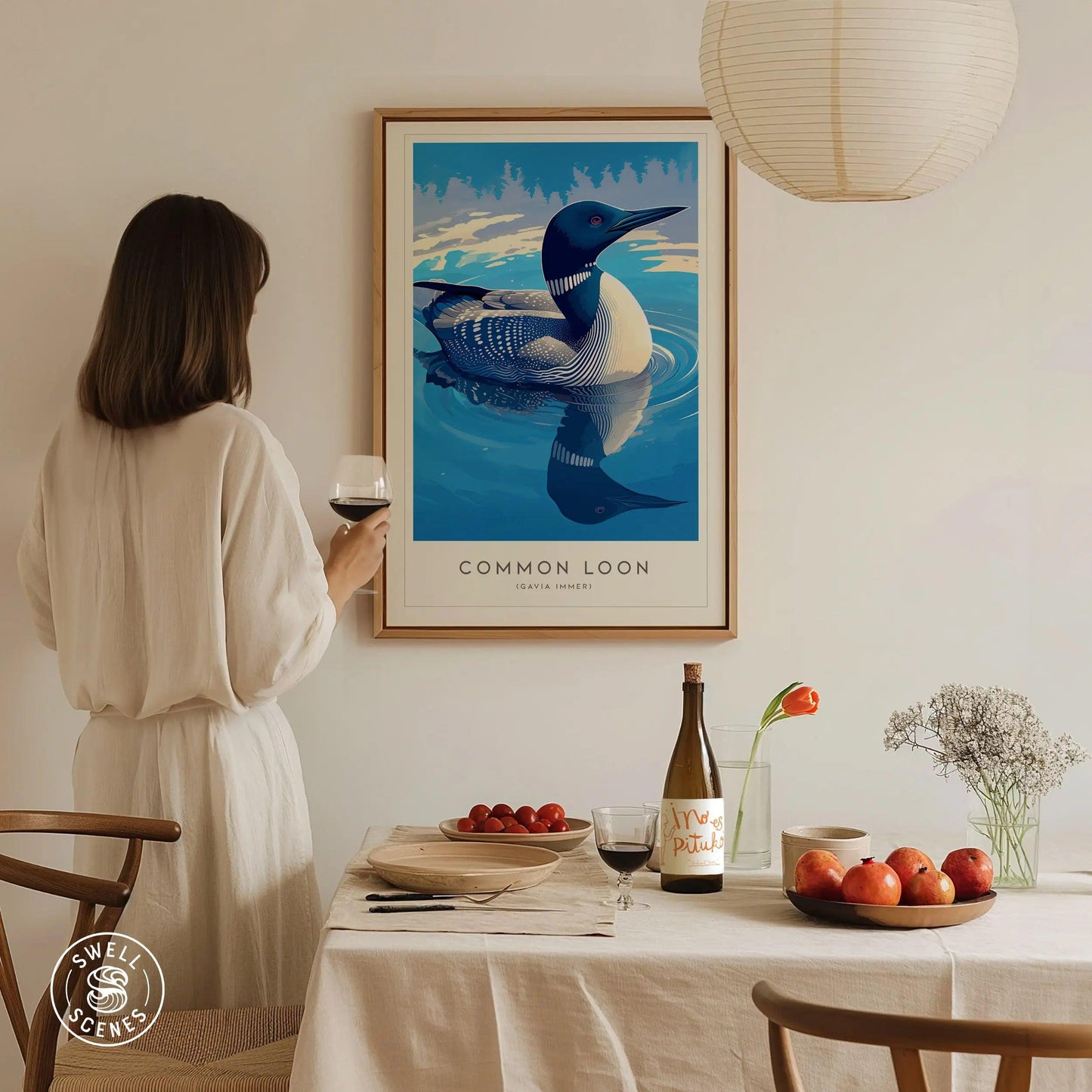 Common Loon Minnesota State Bird Framed Poster | Elegant Waterbird Wall Art Print | Birdwatcher Nature Fan Birding Home Decor Gift - Swell Scenes