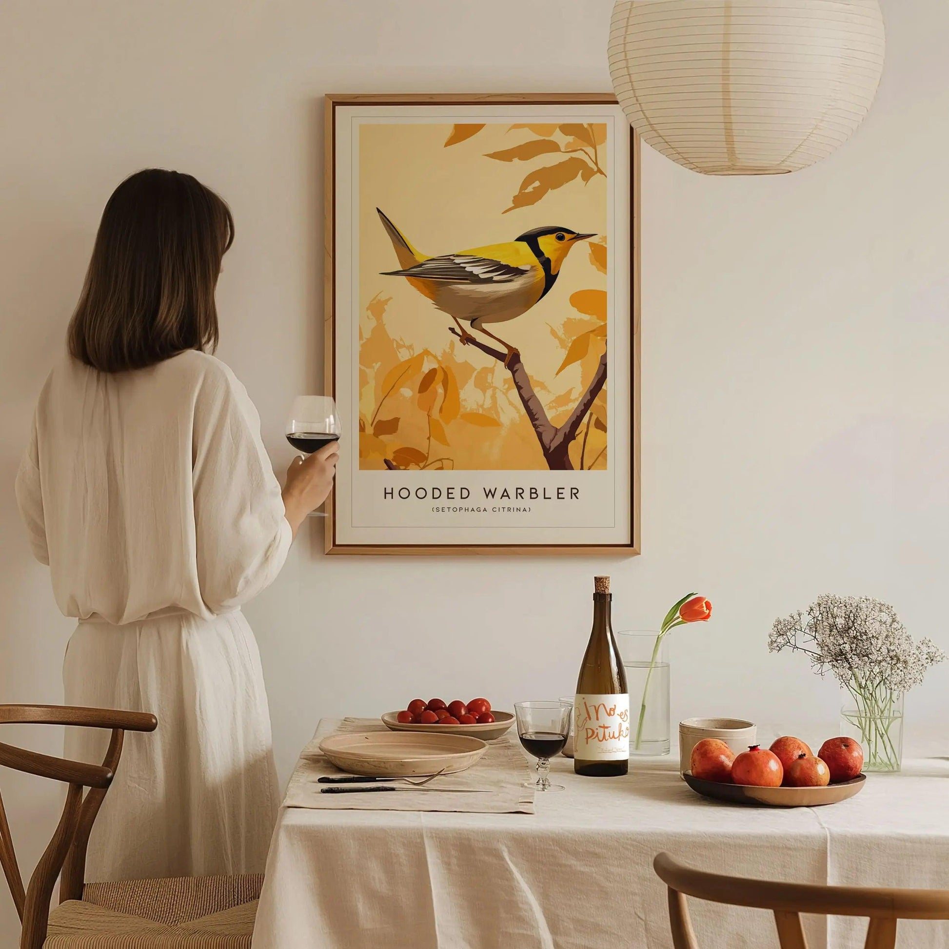 Hooded Warbler Bird Modern Framed Wall Art | Minimalist Nature Audubon Wildlife Poster | Cottagecore Farm House Style Decor Print - Swell Scenes