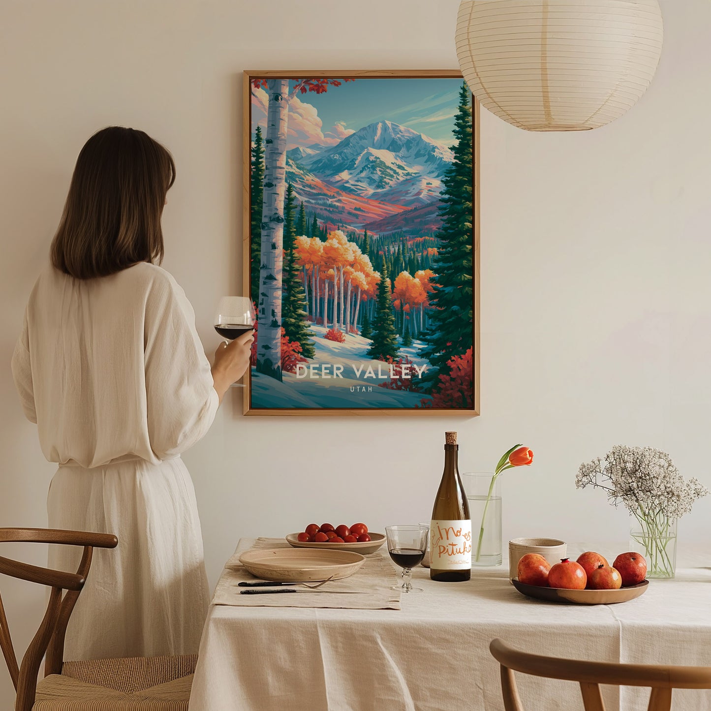 Deer Valley, Utah Poster | Alpine Ski Lodge Mountain Wall Art — styled in a modern interior