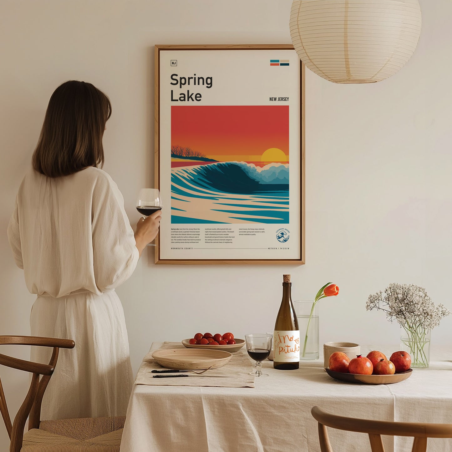 Spring Lake, New Jersey Poster | Surf Wall Art & Coastal Charm Print — styled in a modern interior