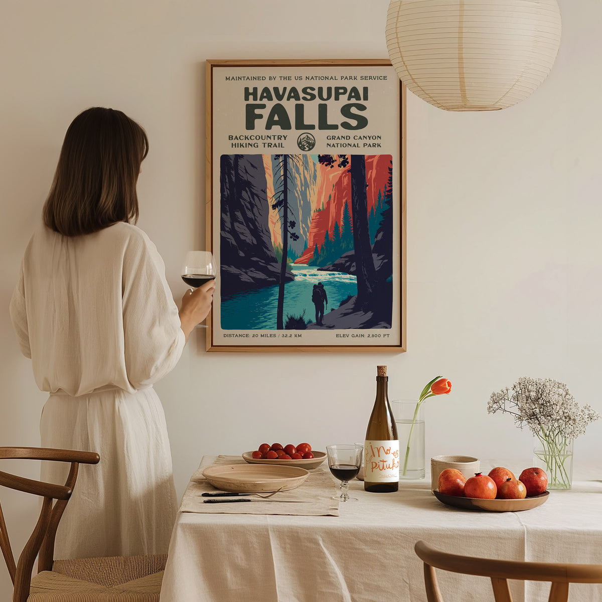 Havasupai Falls, Grand Canyon National Park Poster | Backpacker Gift | Turquoise Canyon Trail Wall Art — styled in a modern i