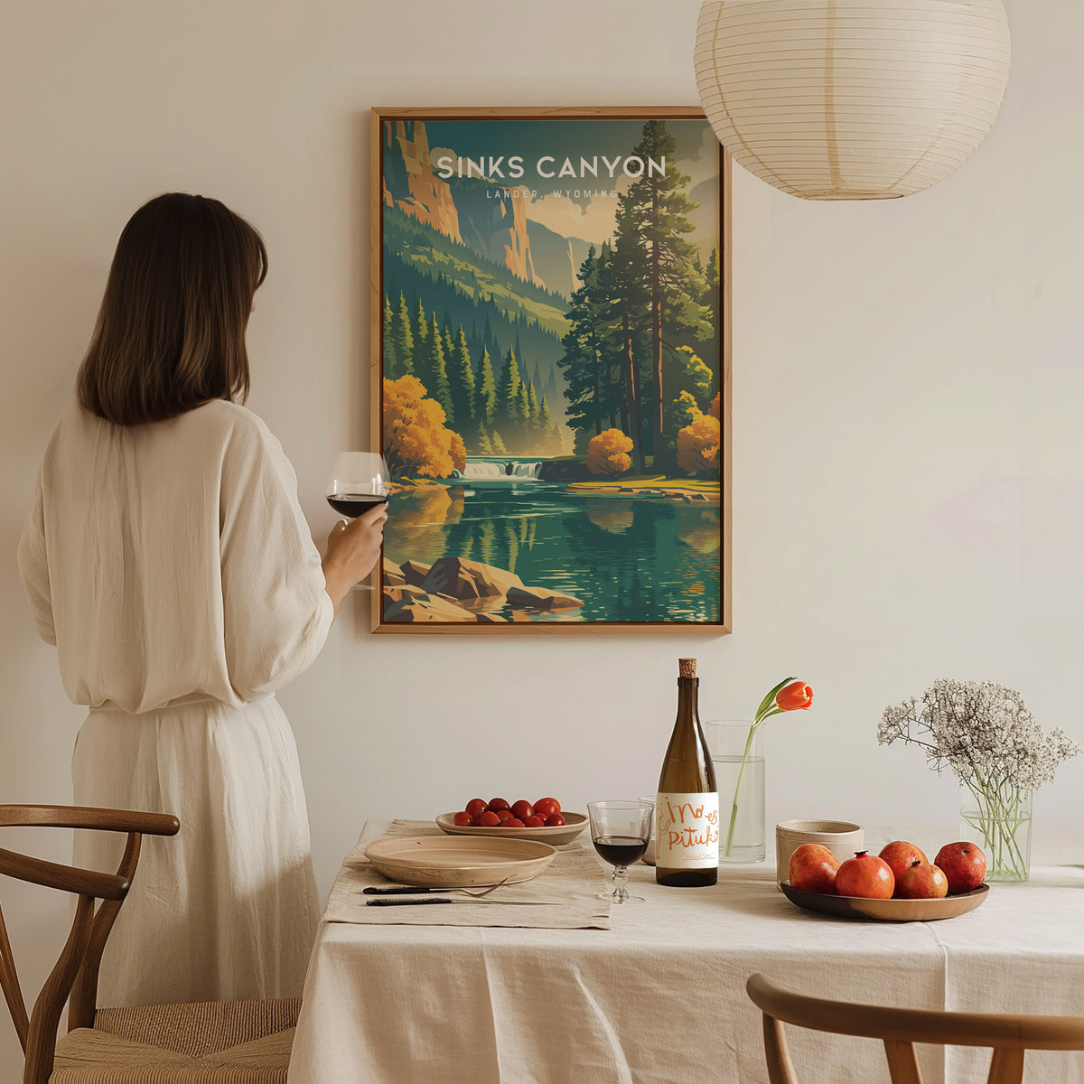 Sinks Canyon, Lander, Wyoming Poster | Wild River & Canyon Cliffs Destination Print — styled in a modern interior
