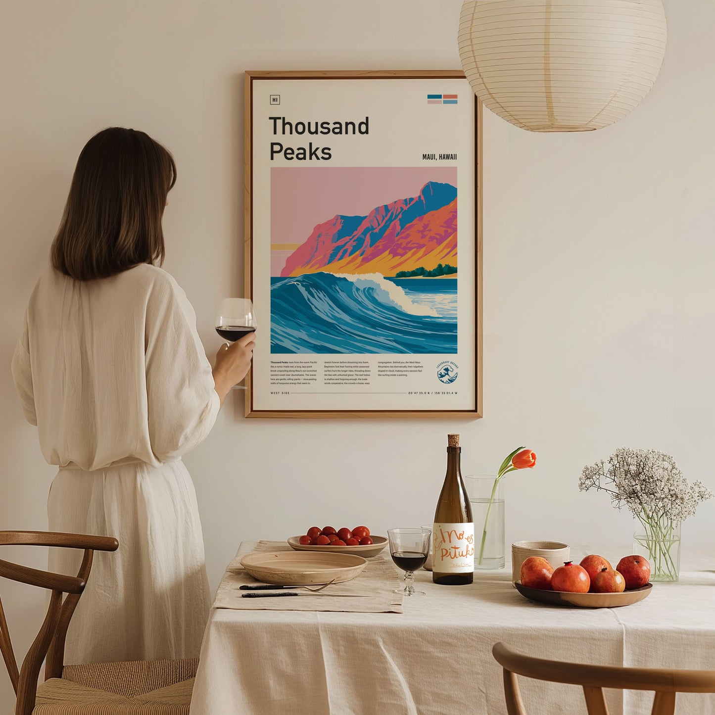 Thousand Peaks, Hawaii Poster | Tropical Surf Break Paradise Wall Art — styled in a modern interior