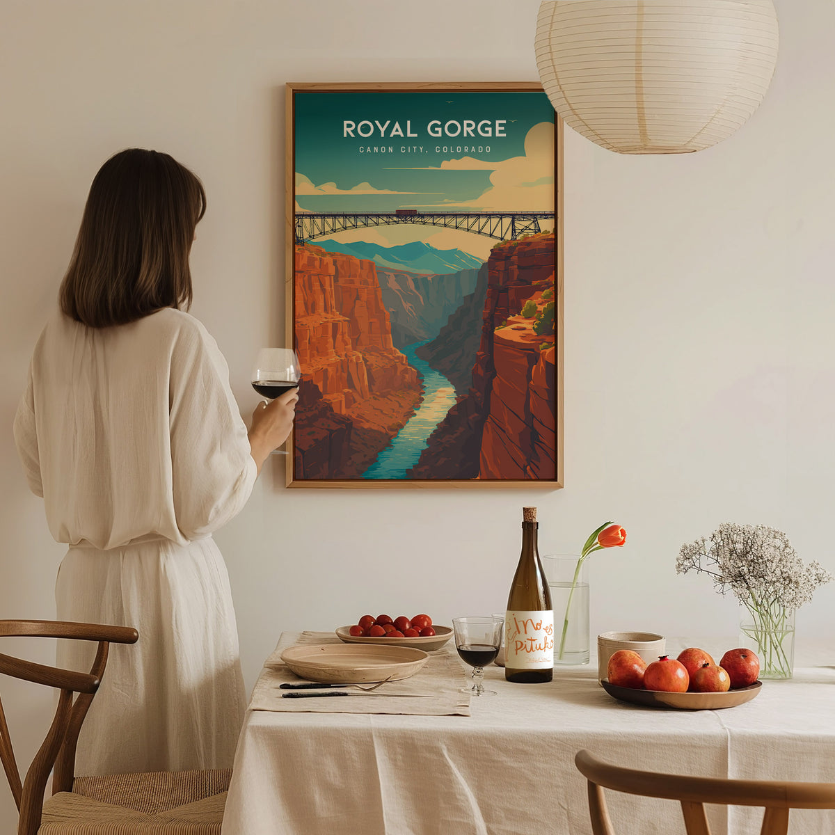 Royal Gorge, Canon City, Colorado Poster | Dramatic Canyon Bridge Destination Print Wall Art — styled in a modern interior