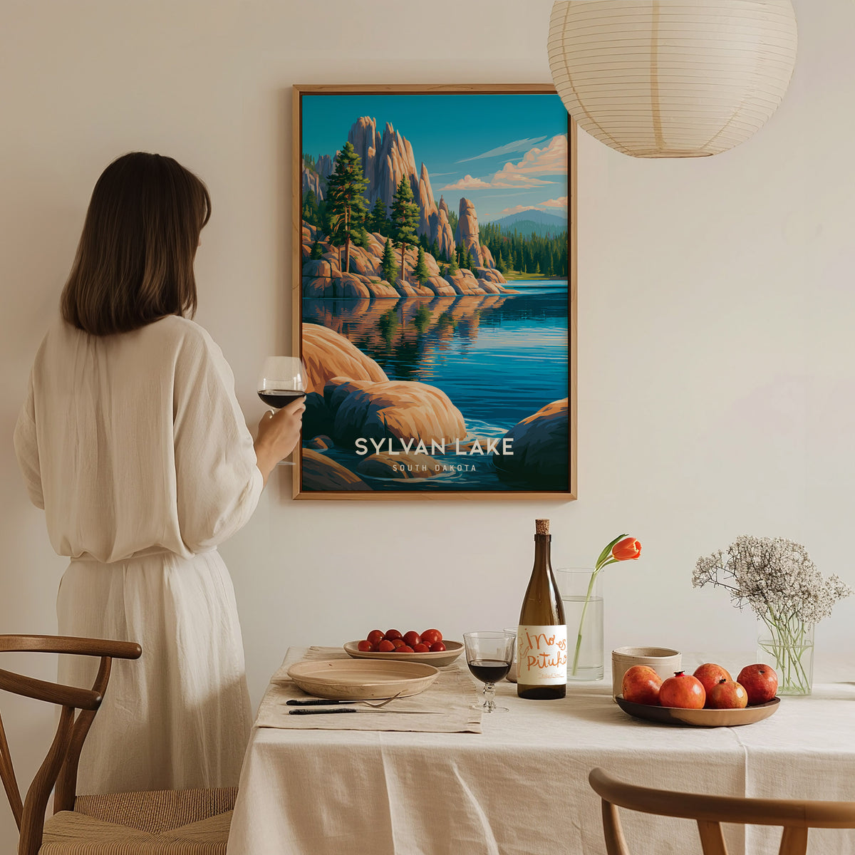 Sylvan Lake, South Dakota Poster | Custer State Park Framed or Unframed Wall Art — styled in a modern interior
