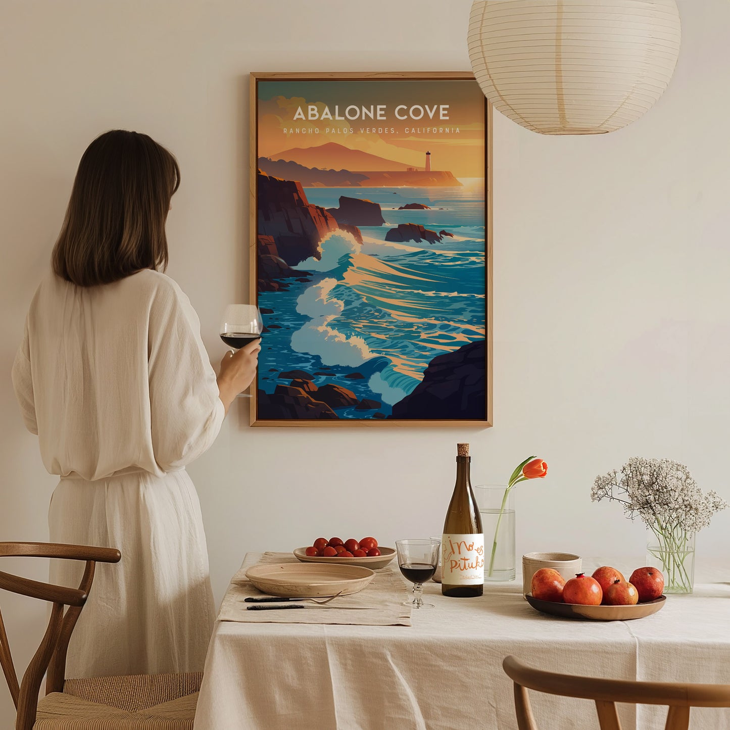 Abalone Cove, California Poster | Tidepools & Sea Cliffs Coastal Wall Art — styled in a modern interior