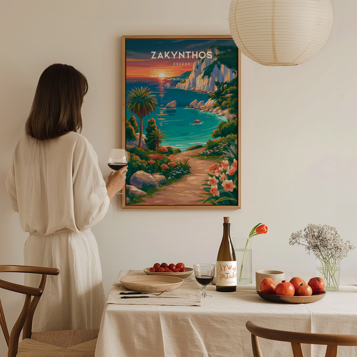 Zakynthos, Greece Poster | Turquoise Shipwreck Cove Destination Print Wall Art — styled in a modern interior