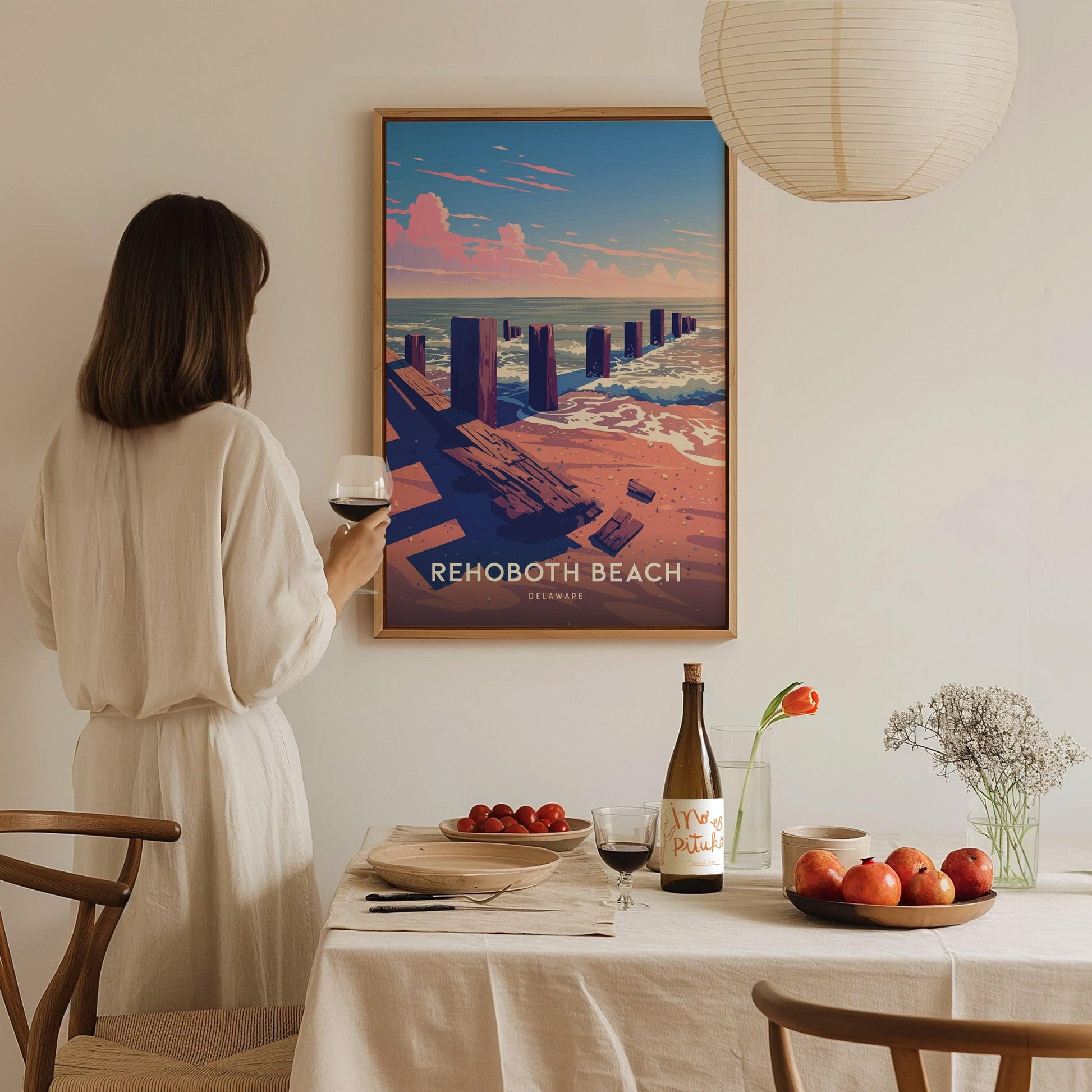 Rehoboth Beach, Delaware Poster – Coastal Boardwalk Art Print, Beach Wall Decor, Framed/Unframed, Gift for Beach Lovers & Travelers - Swell Scenes