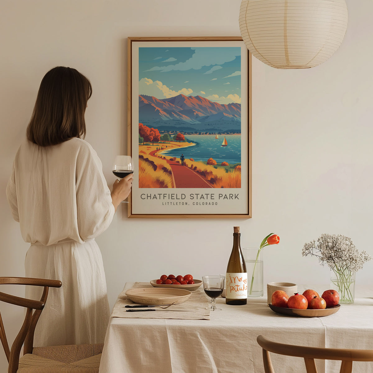 Chatfield State Park Matte Border Poster | Littleton, Colorado Travel Wall Art — styled in a modern interior