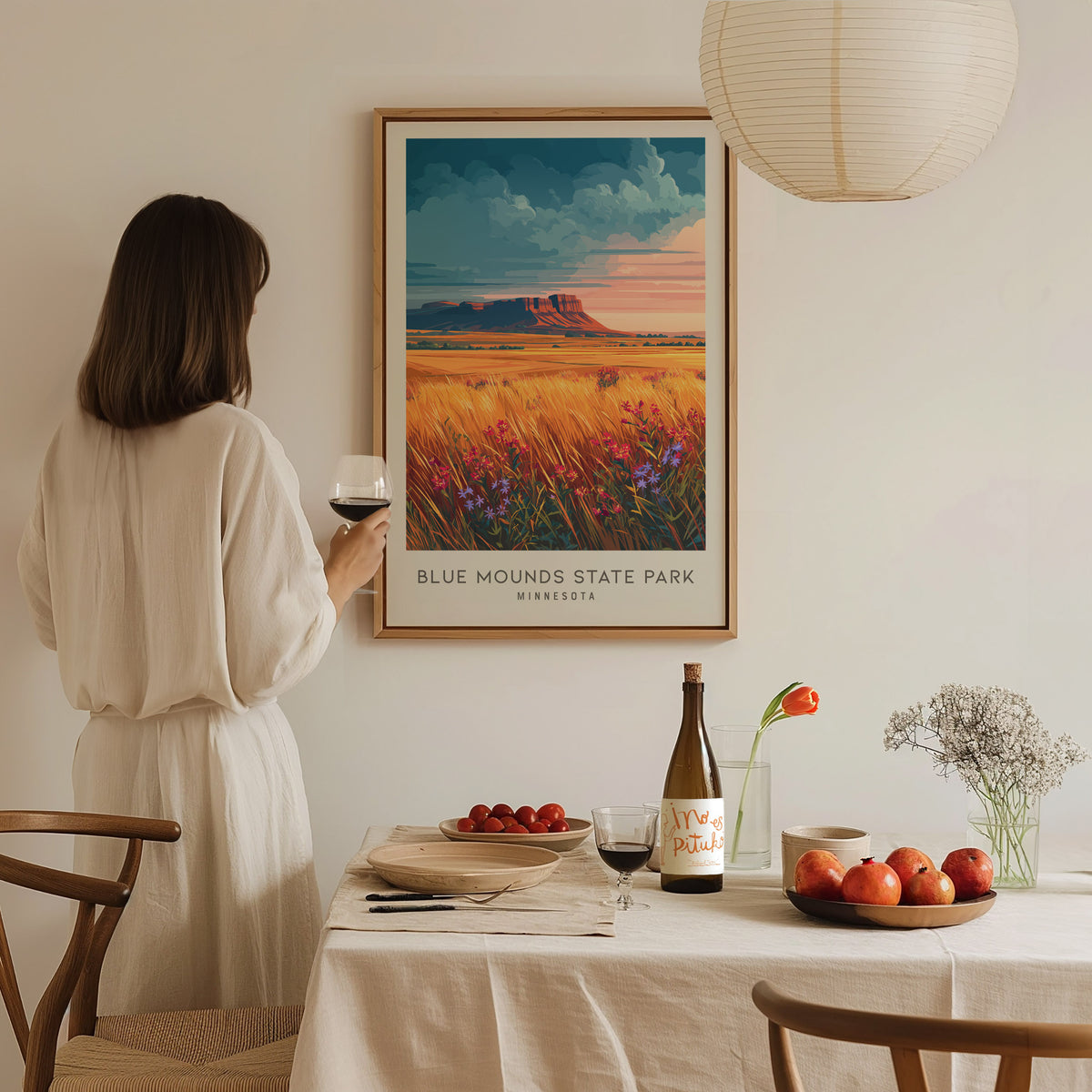 Blue Mounds State Park Matte Border Poster | Minnesota Destination Print & Vacation Wall Art — styled in a modern interior