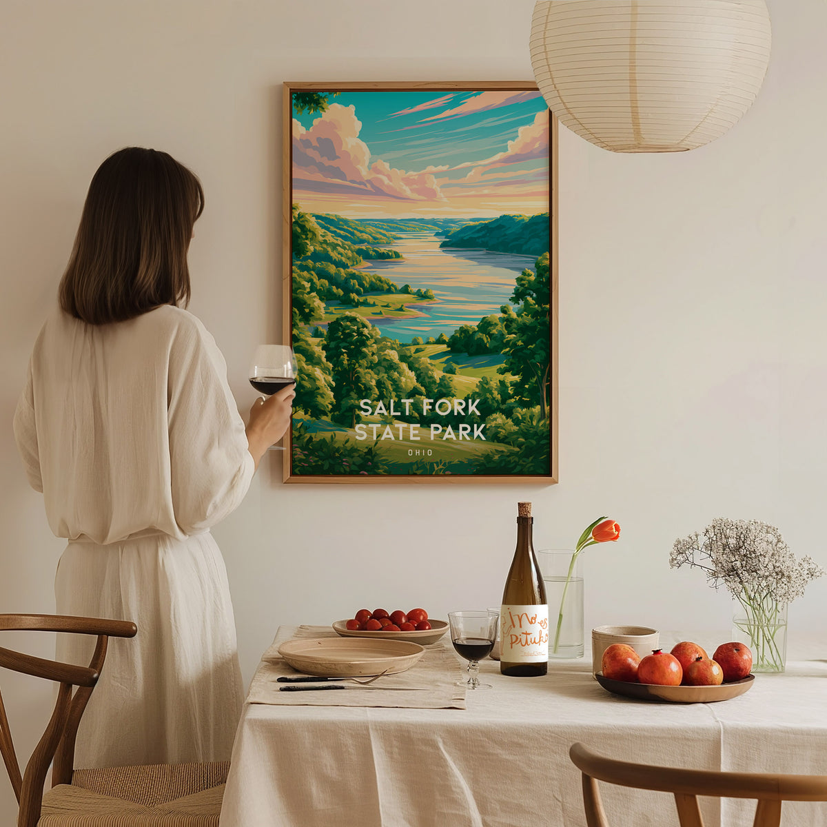Salt Fork State Park, Ohio Poster | Lakeside Forest Retreat Wall Art — styled in a modern interior