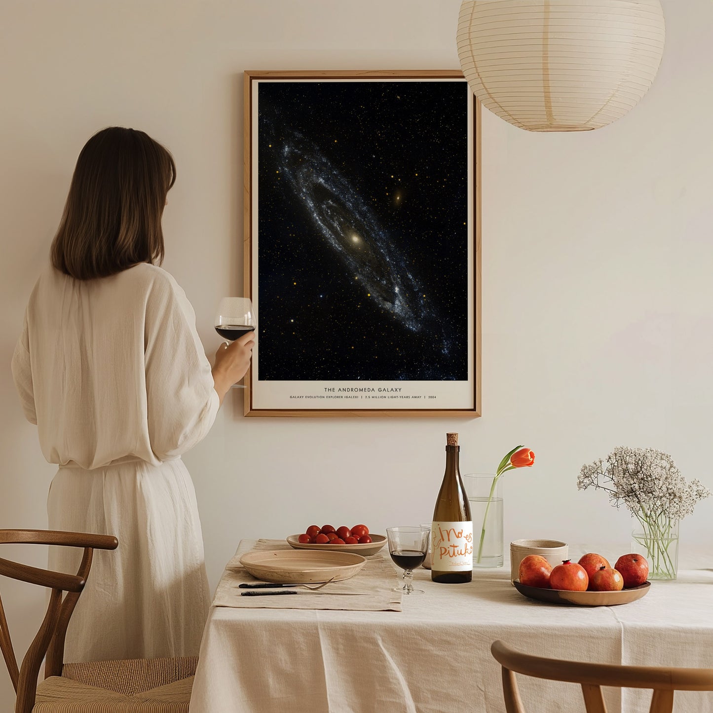 Andromeda Galaxy spiral galaxy print in a floating frame canvas displayed on a clean white wall