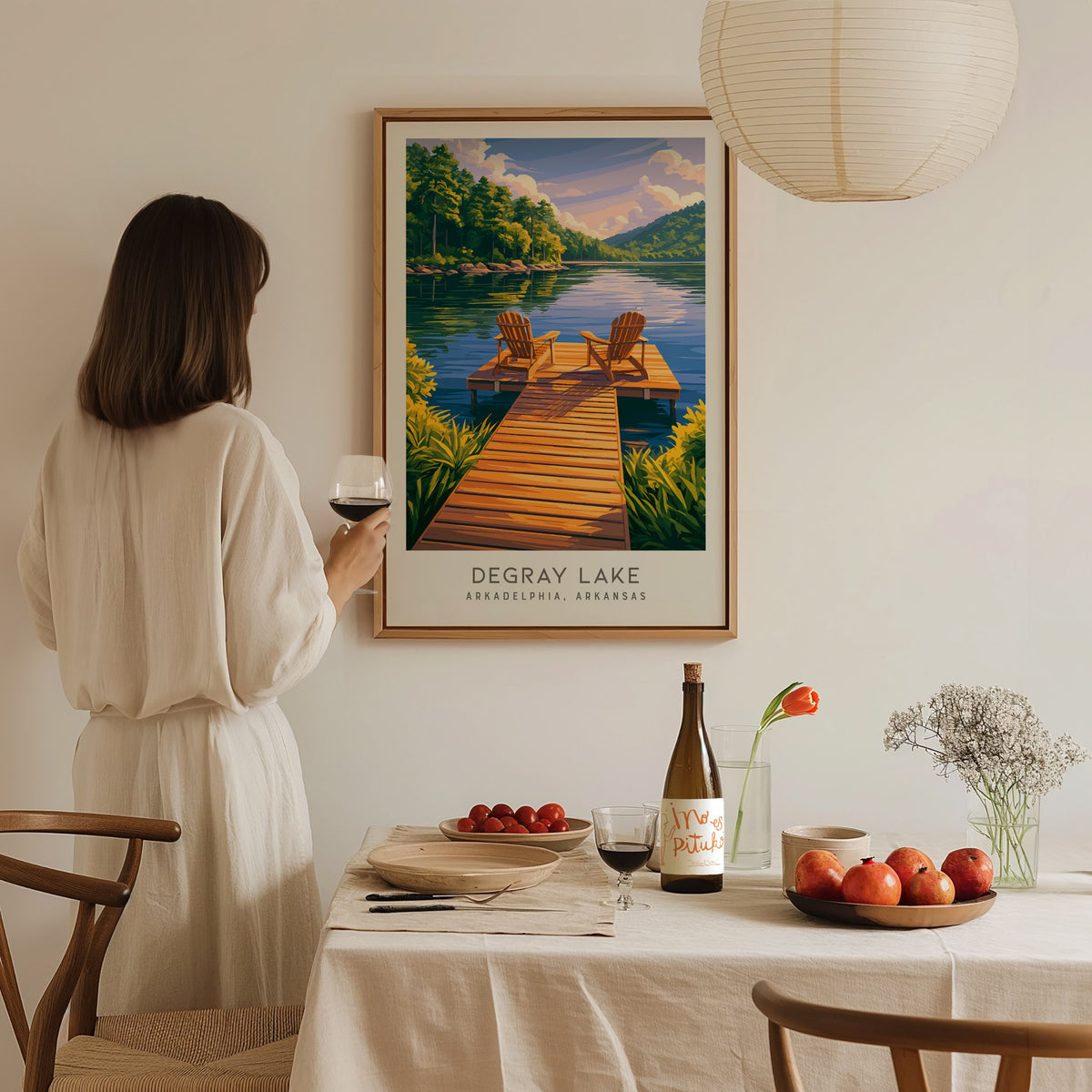 DeGray Lake Matte Border Poster | Arkadelphia, Arkansas Destination Print — styled in a modern interior