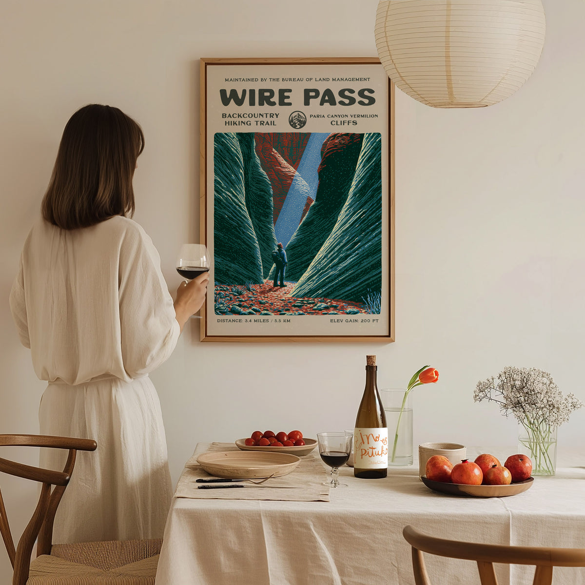 Wire Pass, Paria Canyon-Vermilion Cliffs Poster | Hiker Gift | Backcountry Trail Wall Art — styled in a modern interior