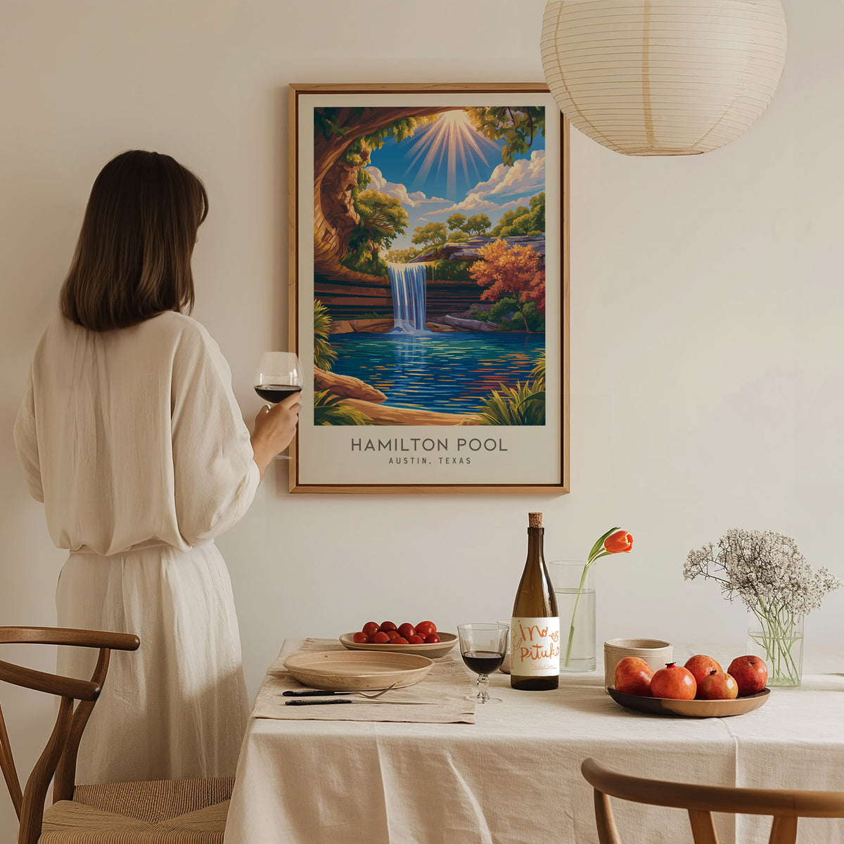Hamilton Pool Matte Border Poster | Austin, Texas Destination Print & Vacation Wall Art — styled in a modern interior
