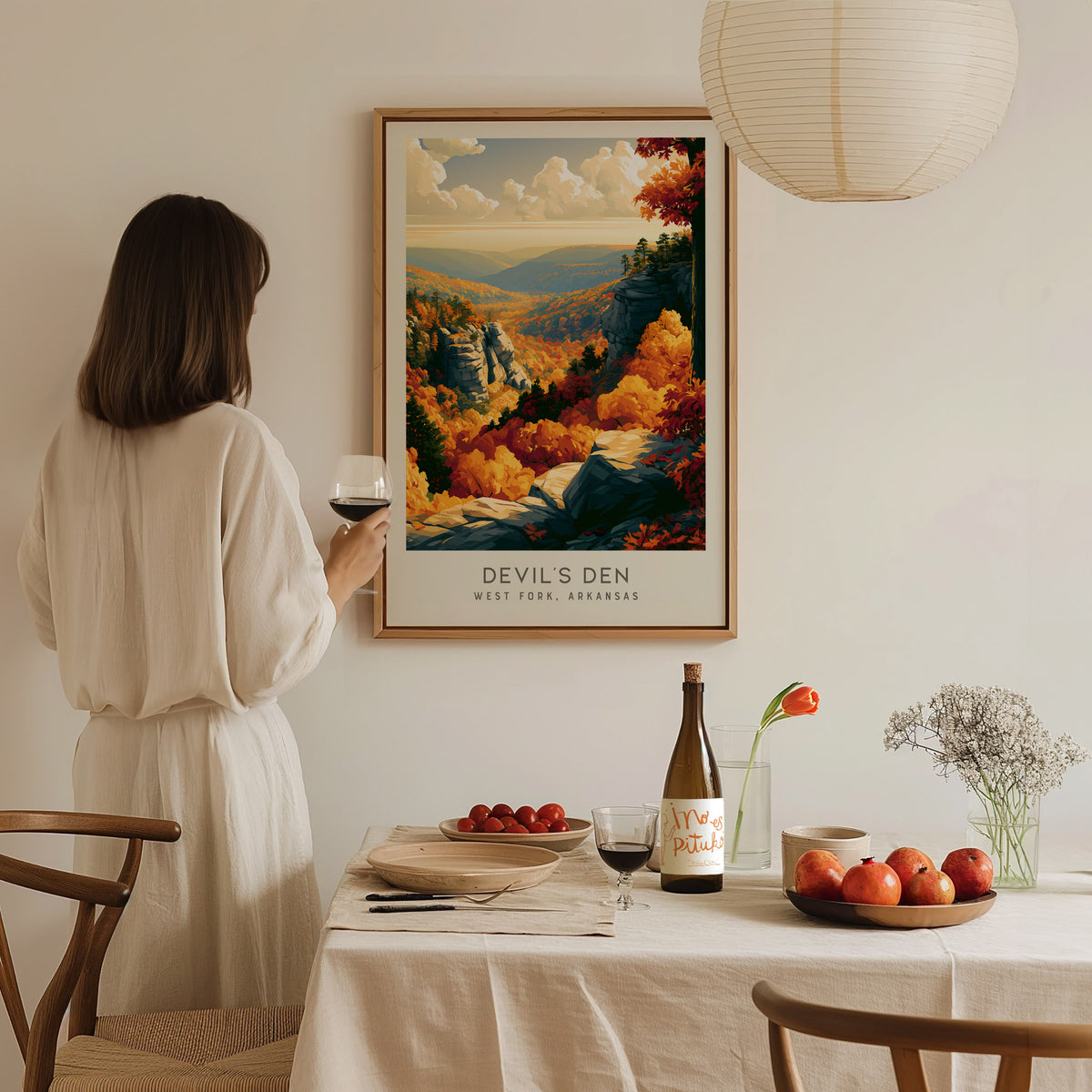 Devil's Den Matte Border Poster | West Fork, Arkansas Destination Print Travel Wall Art — styled in a modern interior
