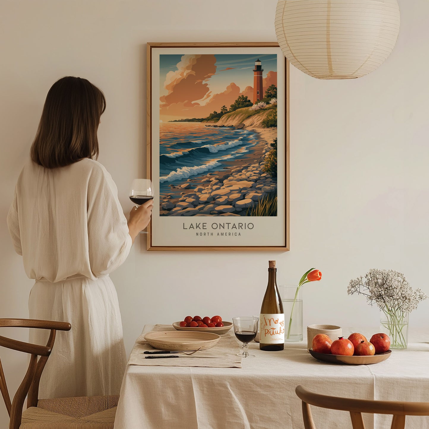 Lake Ontario Matte Border Poster | North America Travel Wall Art — styled in a modern interior