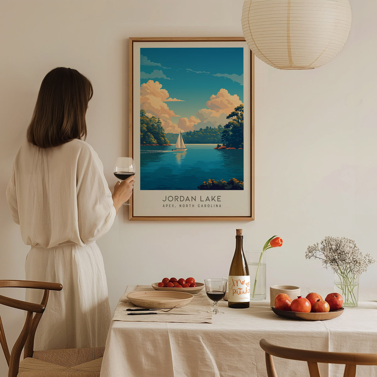 Jordan Lake Matte Border Poster | Apex, North Carolina Destination Print — styled in a modern interior