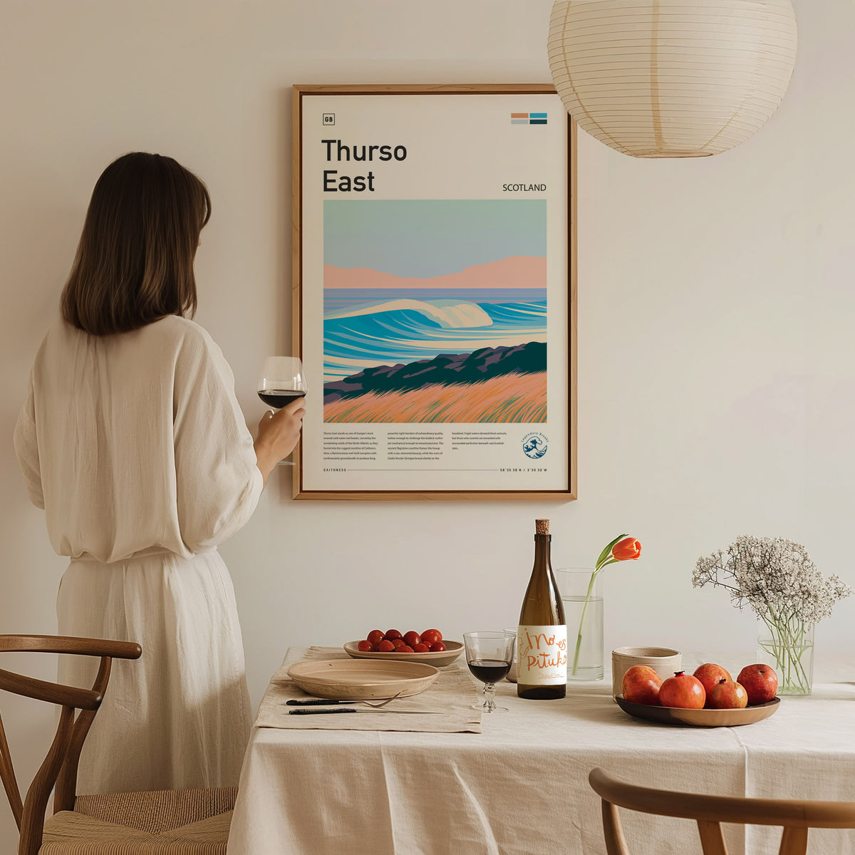 Thurso East, Scotland Poster | Highland Surf Destination Print Wall Art — styled in a modern interior