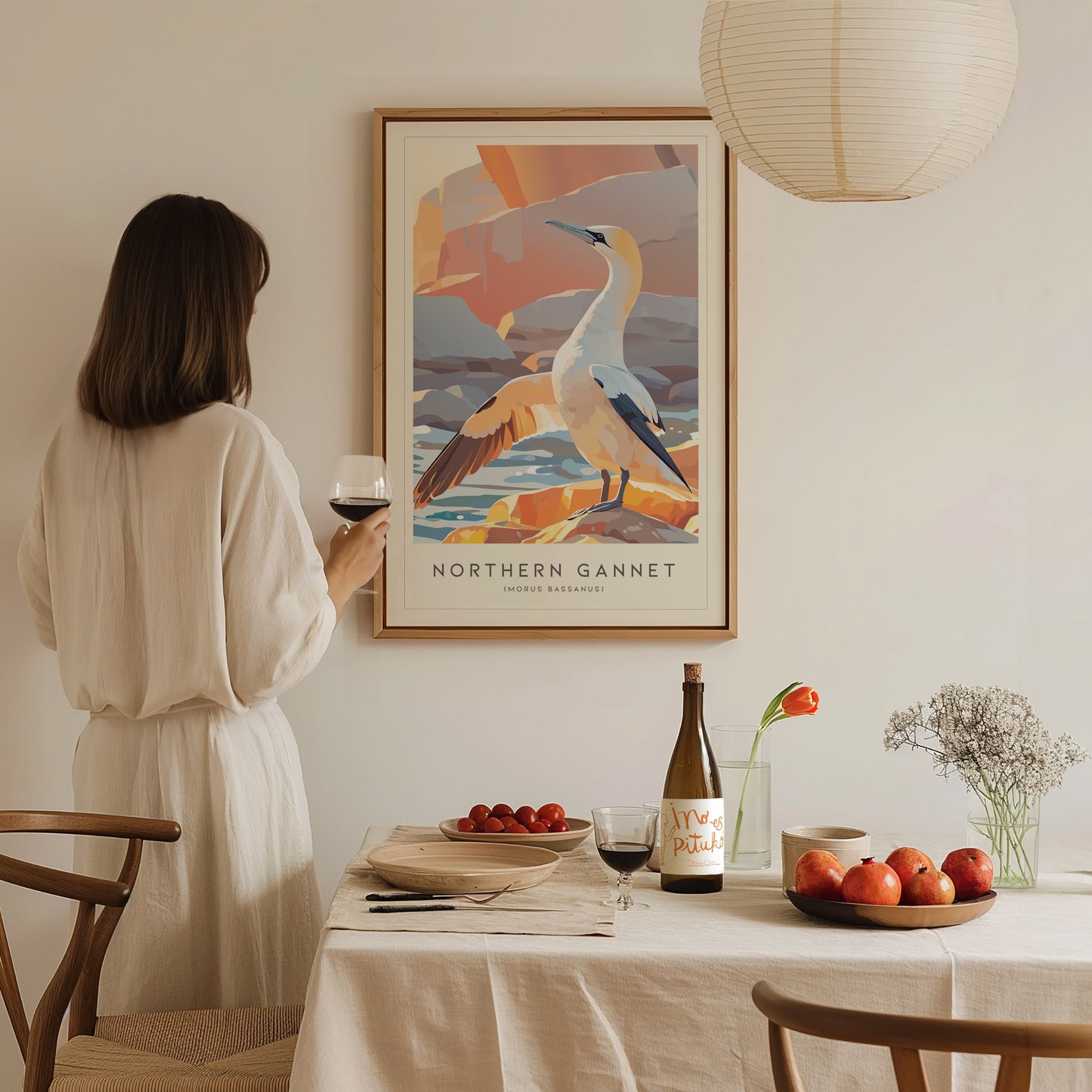 Northern Gannet, Morus bassanus Poster | Striking Seabird Wildlife Print Wall Art — styled in a modern interior