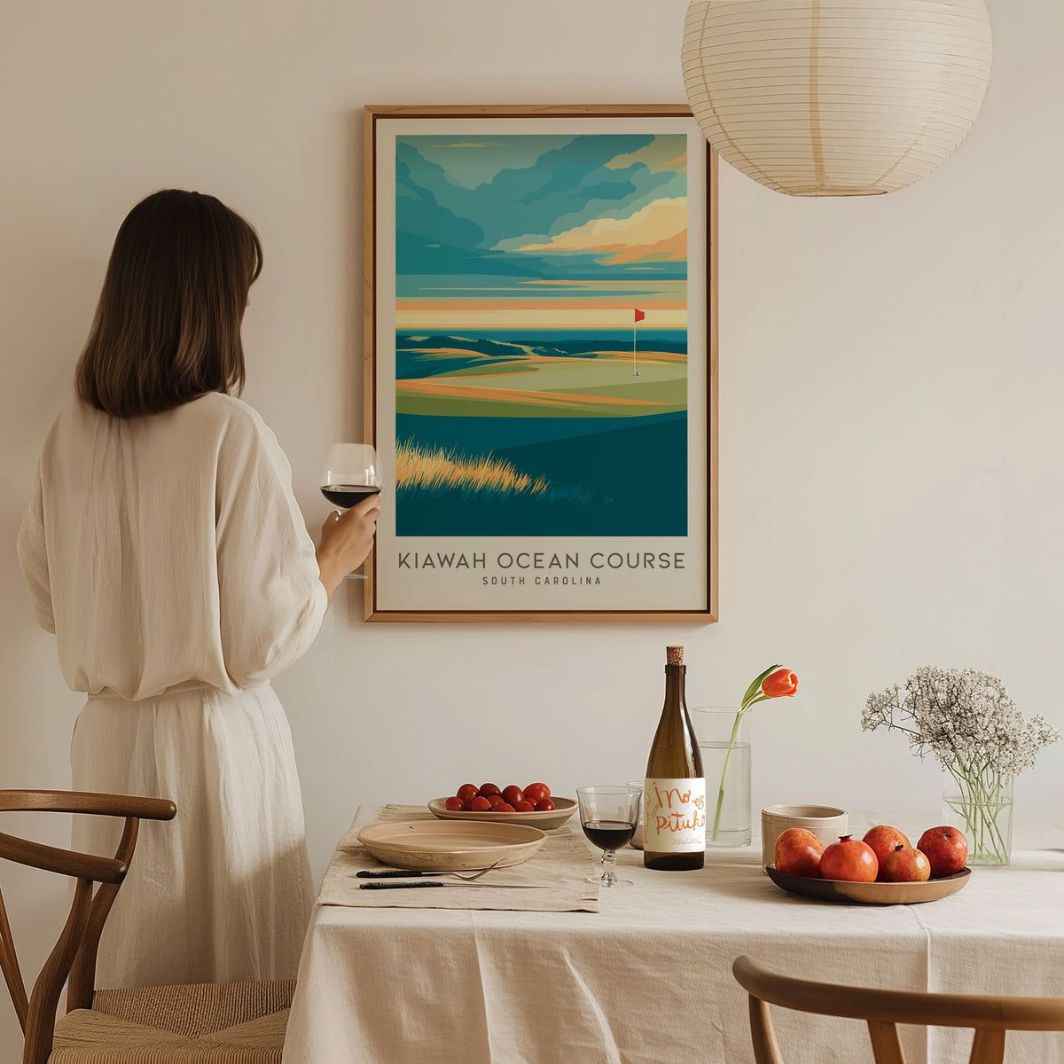 Kiawah Ocean Course Matte Border Poster | South Carolina Golf Wall Art & Framed or Unframed — styled in a modern interior