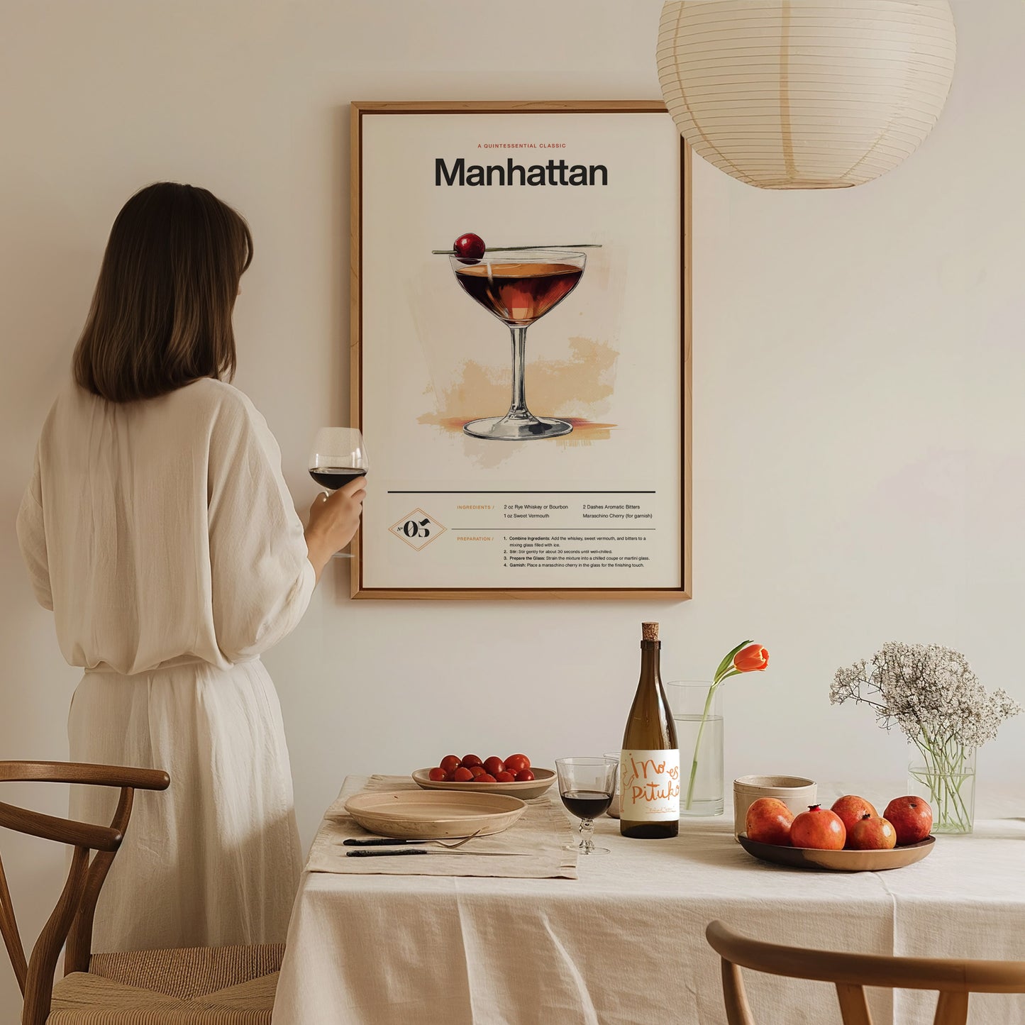 Manhattan Cocktail Poster | Classic Whiskey Kitchen or Bar Art