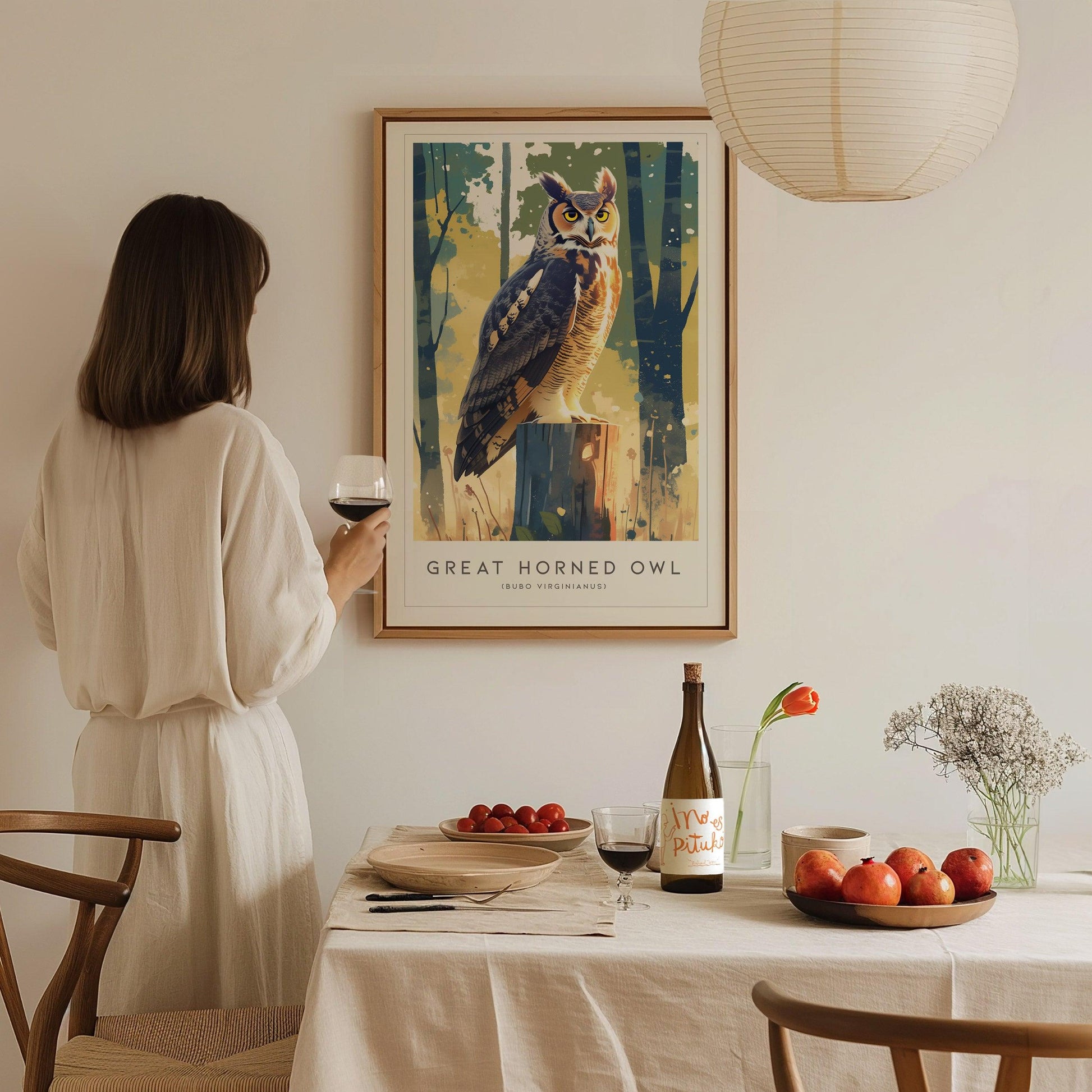 Great Horned Owl Moon Framed Poster | Hoot Owl Bird Lover Nature Modern Wall Art | Bird Of Prey Audubon Print Decor - Swell Scenes