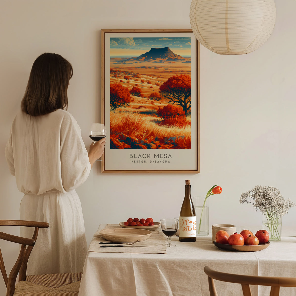 Black Mesa Matte Border Poster | Kenton, Oklahoma Destination Print Travel Wall Art — styled in a modern interior