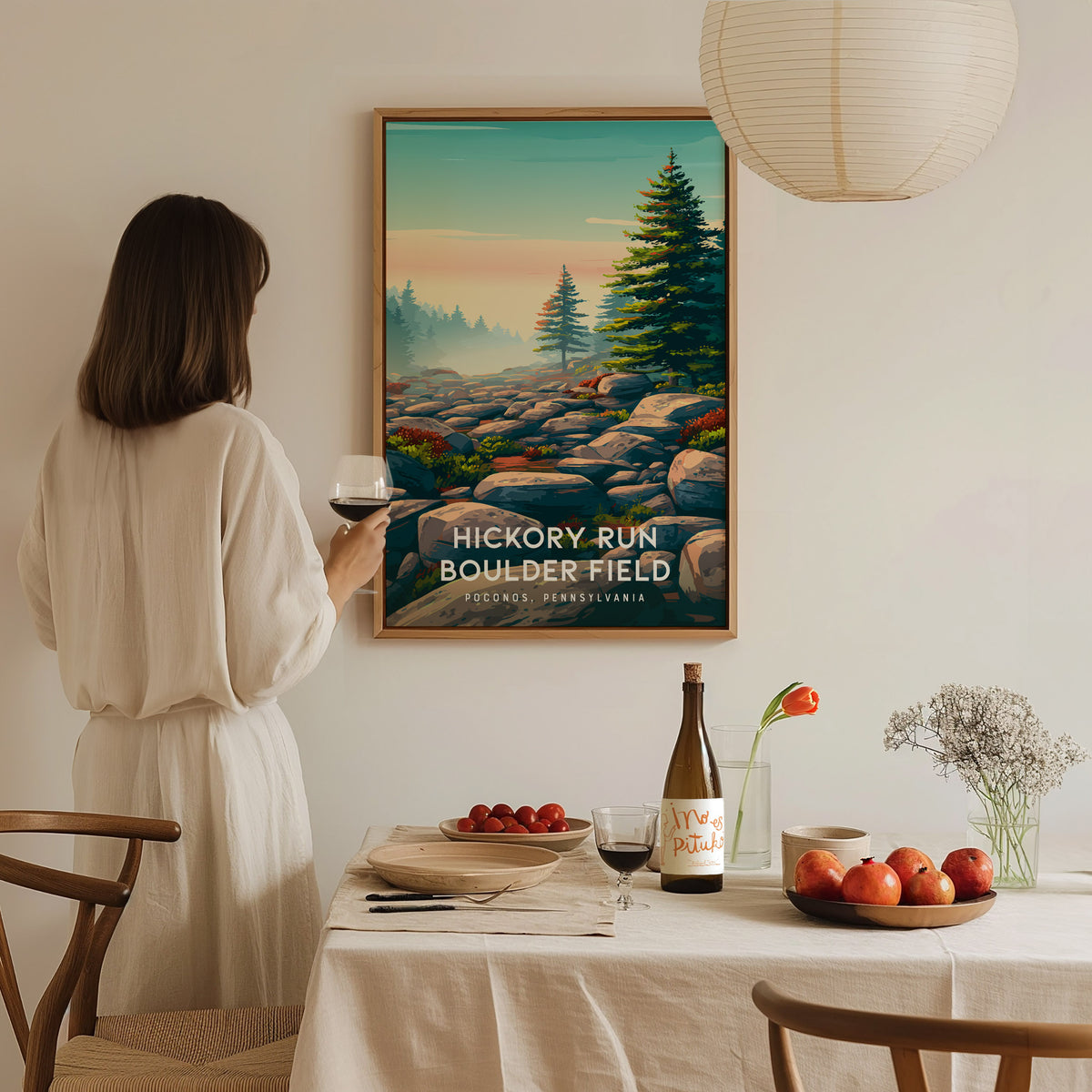 Hickory Run Boulder Field, Poconos, Pennsylvania Poster | Ancient Rocks & Forest Travel Wall Art — styled in a modern interio