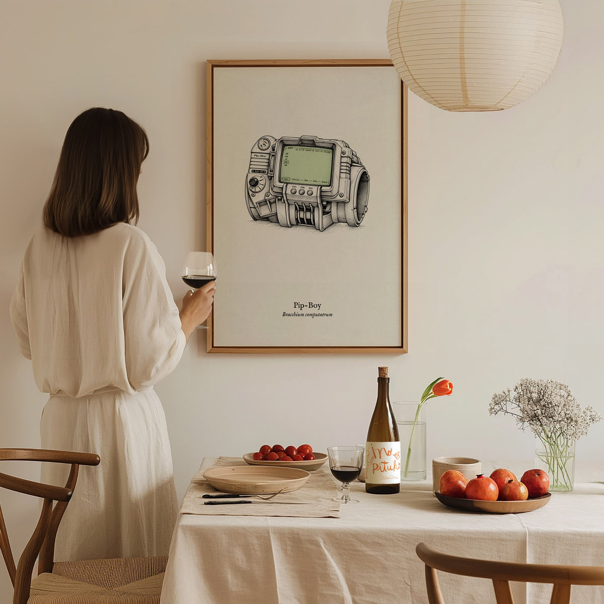 Pip-Boy Poster | Bracchium Computatrum Vintage Scientific Ink Illustration Wall Art — styled in a modern interior