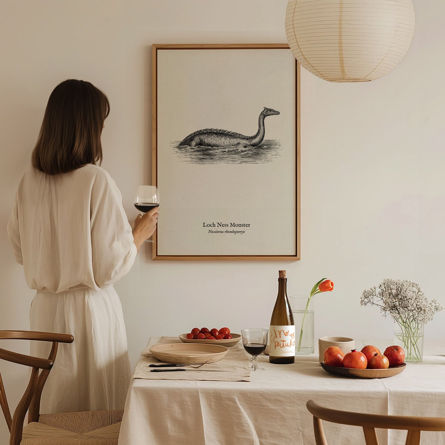 Loch Ness Monster Poster | Vintage Nessiteras rhombopteryx Zoological Illustration Wall Art — styled in a modern interior