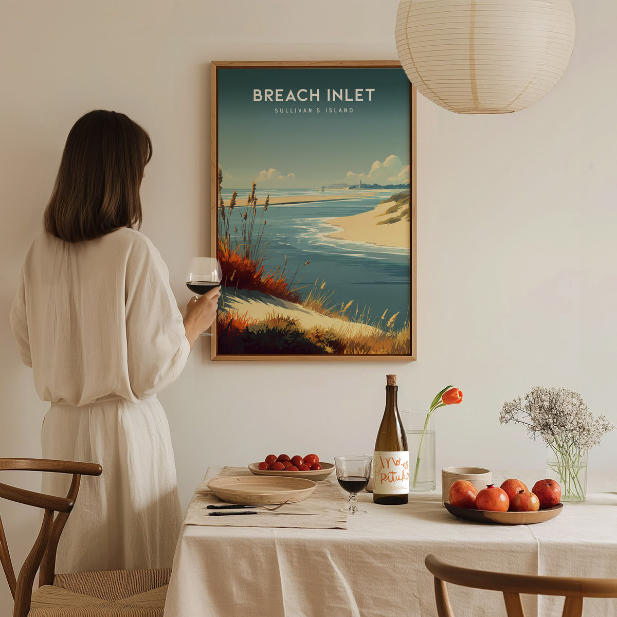 Breach Inlet, Sullivan's Island Poster | Coastal Beach Decor Travel Gift Wall Art — styled in a modern interior