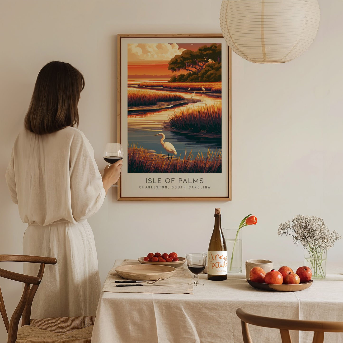Isle of Palms Matte Border Poster | Charleston South Carolina Travel Wall Art — styled in a modern interior