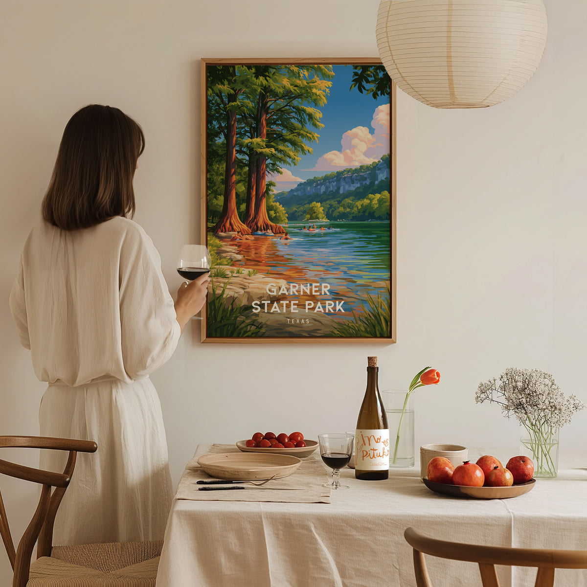 Garner State Park, Texas Poster | Hill Country River Destination Print Wall Art — styled in a modern interior