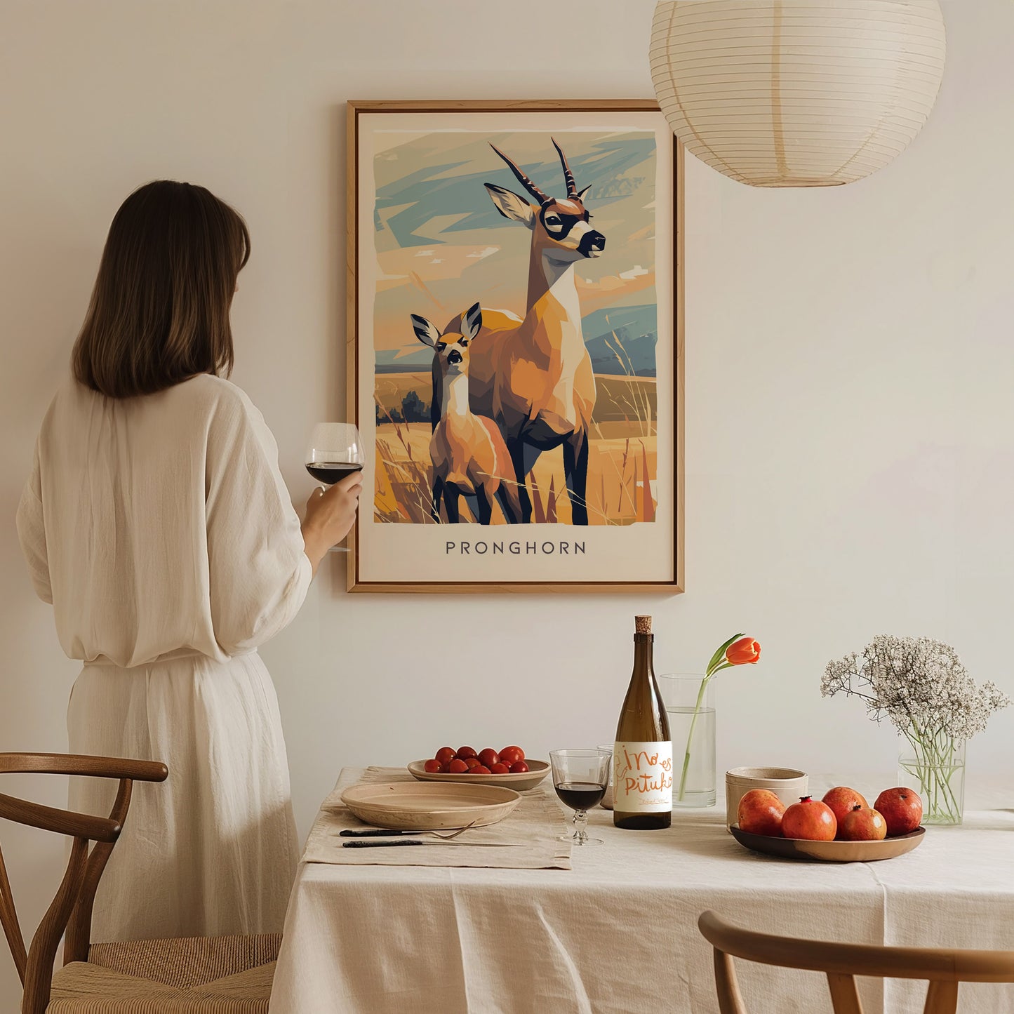 Pronghorn, Antilocapra americana Poster | Prairie Wildlife Wall Art — styled in a modern interior