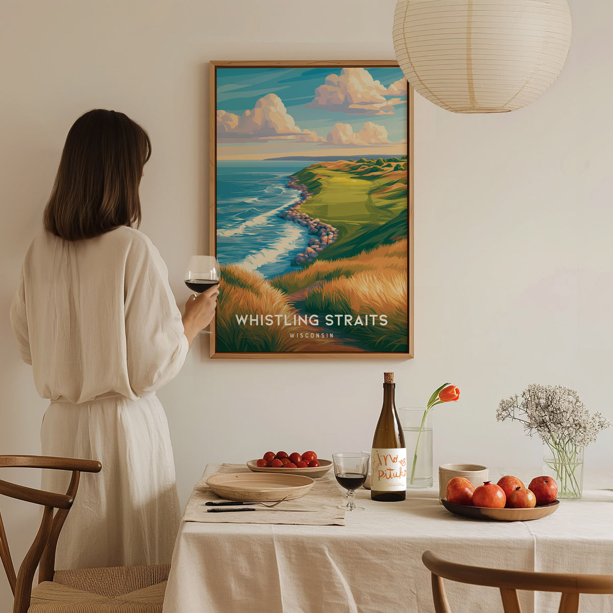 Whistling Straits, Wisconsin Poster | Links Golf Course Lakeside Wall Art — styled in a modern interior