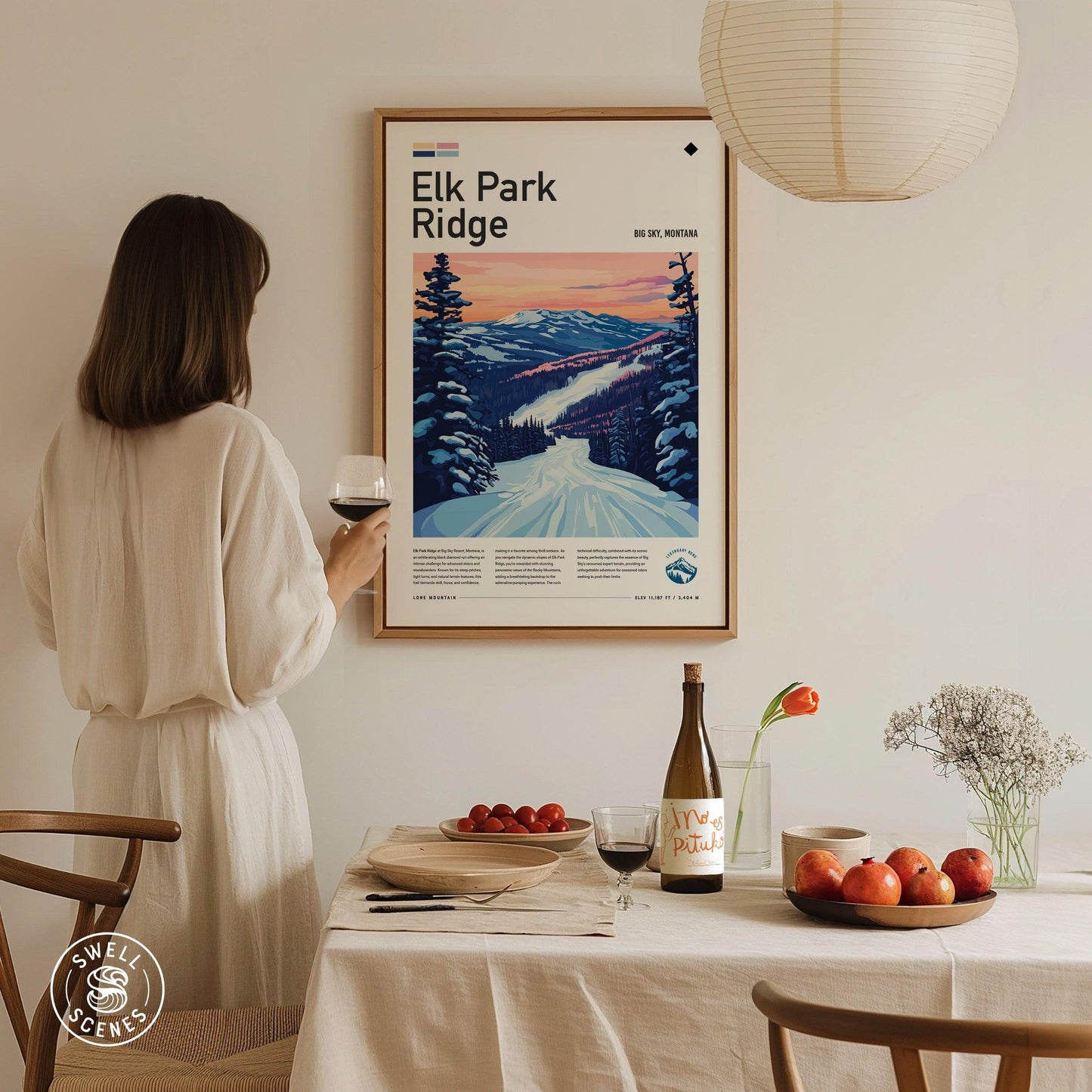 Elk Park Ridge | Big Sky Montana Black Diamond Advanced Ski Run Framed Poster Skier Snowboarder Mountain Cabin Resort Skiing Art Decor Gift - Swell Scenes