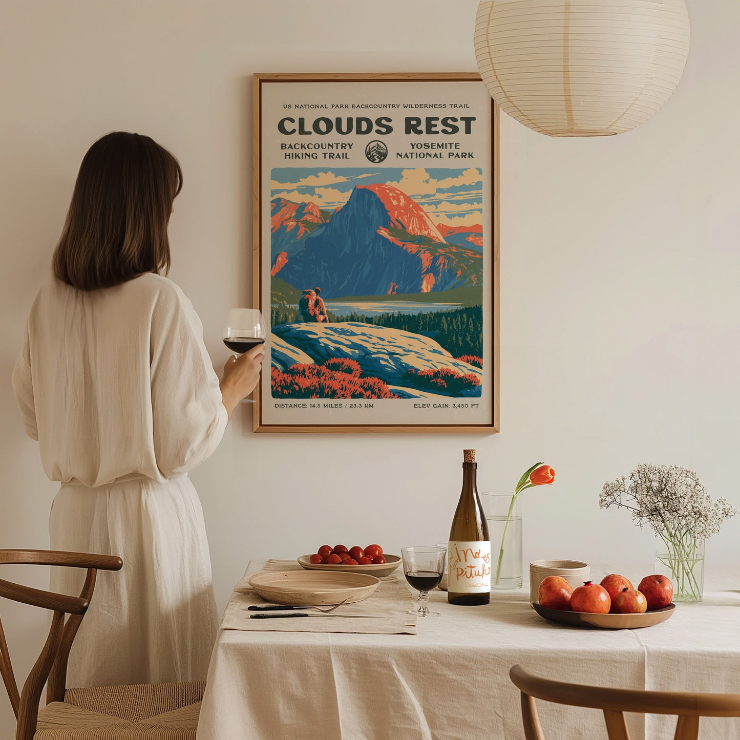 Clouds Rest, Yosemite Poster | Hiker Gift | Above the Granite Horizon Wall Art — styled in a modern interior