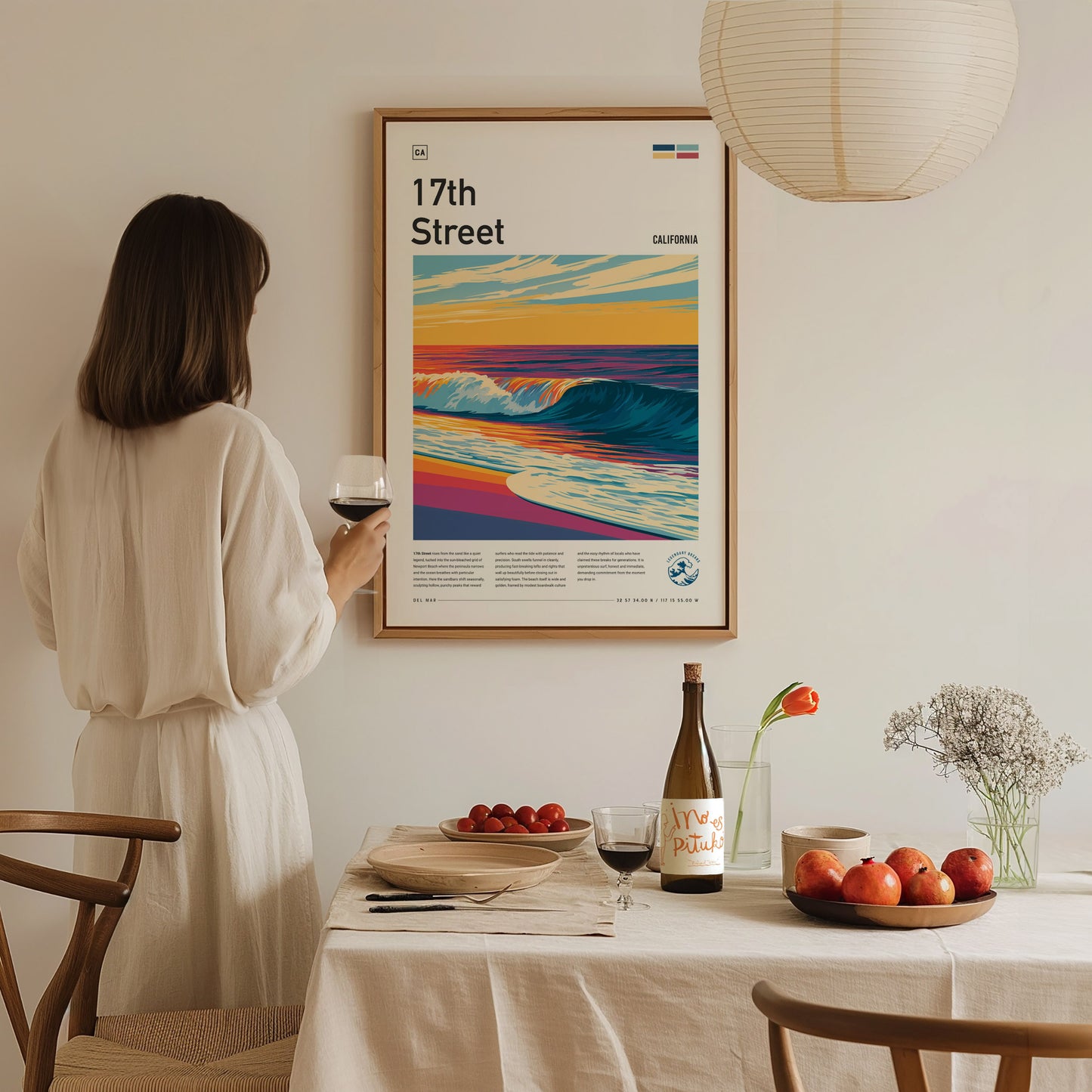 17th Street, Florida Poster | Golden Hour Surf Break Wall Art — styled in a modern interior