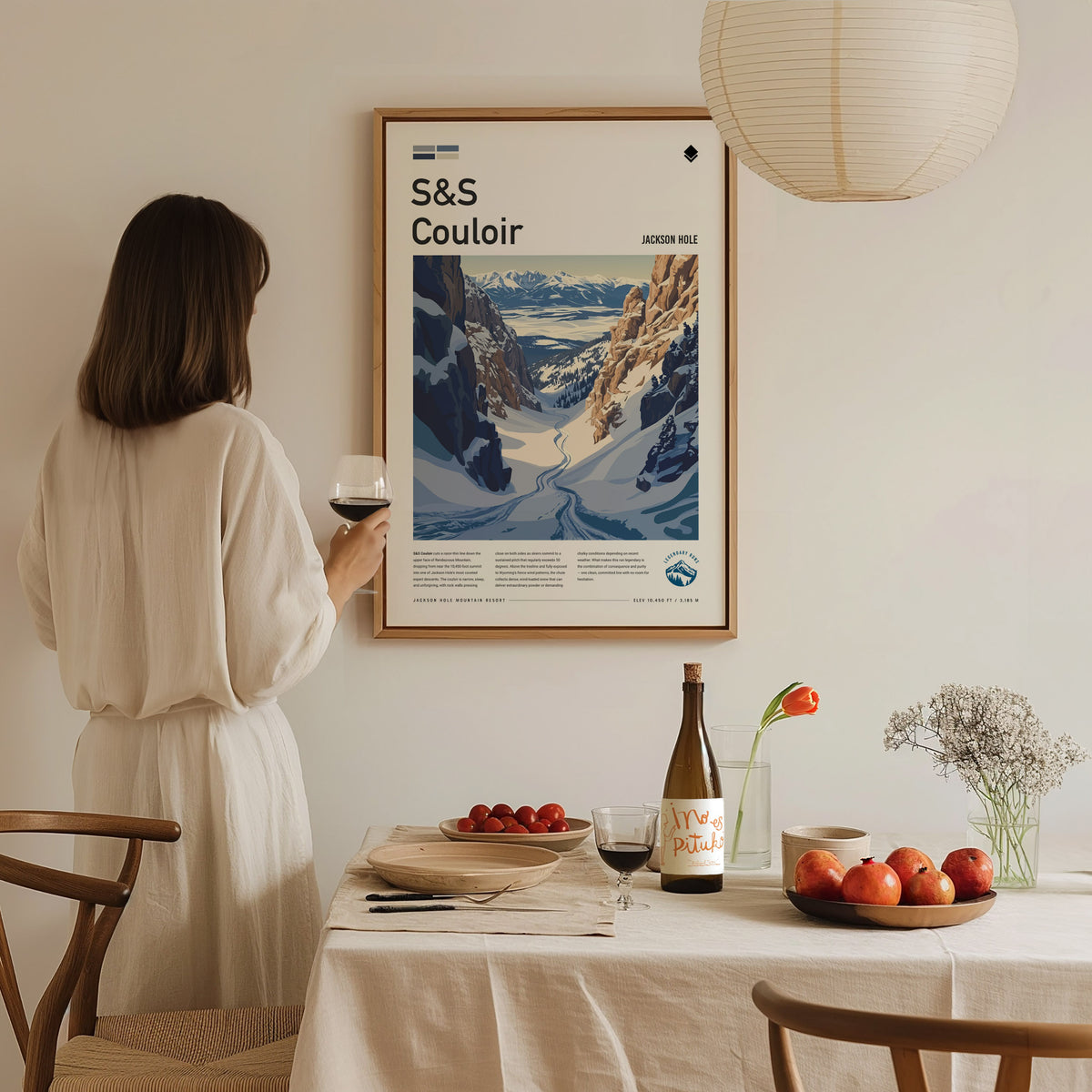 S&S Couloir, Jackson Hole Poster | Steep Chute Alpine Print Wall Art — styled in a modern interior