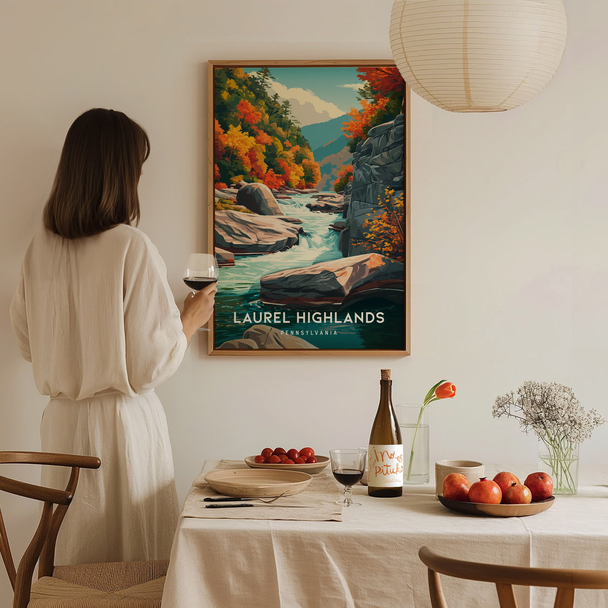 Laurel Highlands, Pennsylvania Poster | Mountain Forest Retreat Framed or Unframed Wall Art — styled in a modern interior