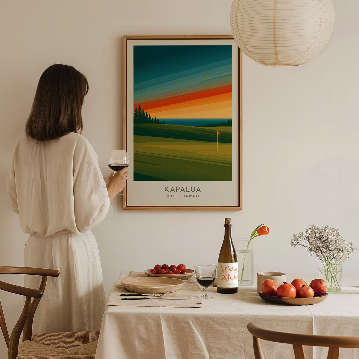 Kapalua Matte Border Poster | Maui, Hawaii Golf Course Print Travel Wall Art — styled in a modern interior