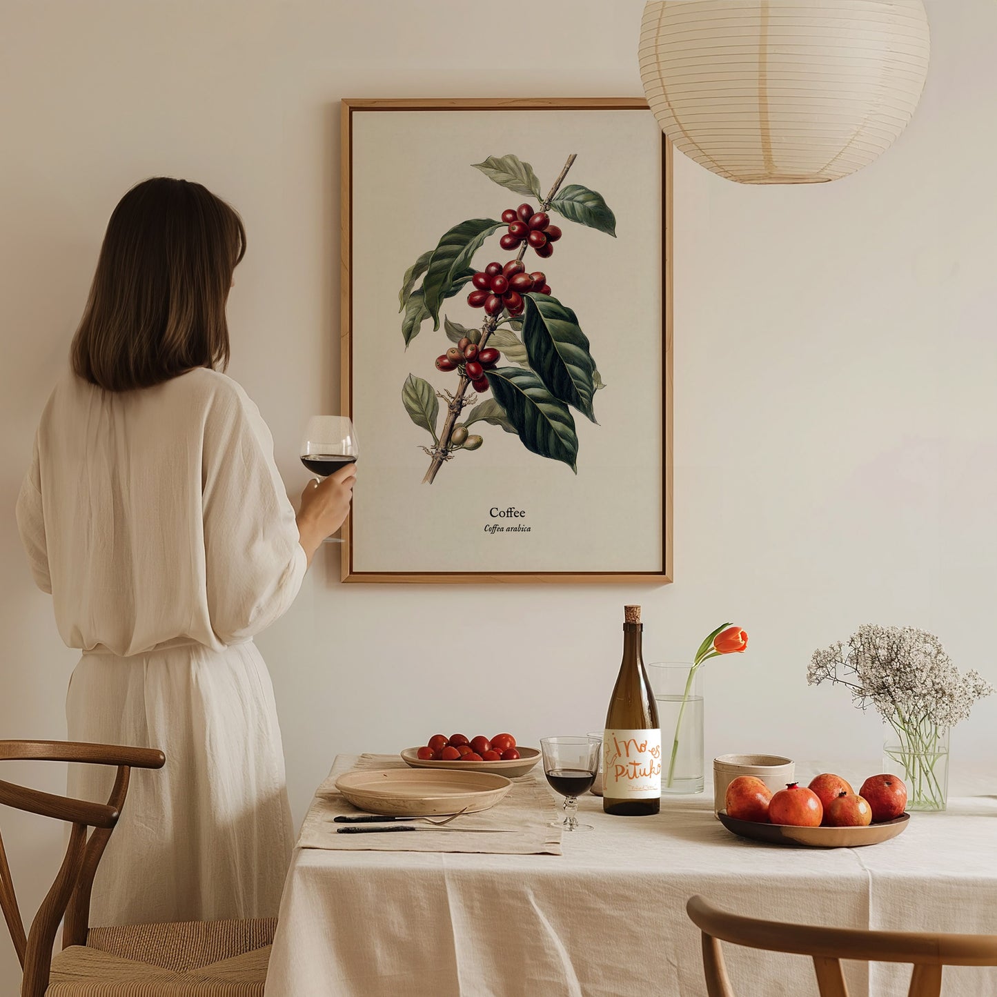 Coffee Poster | Vintage Coffea Arabica Botanical Illustration Wall Art — styled in a modern interior