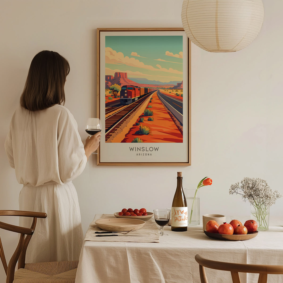 Winslow Matte Border Poster | Arizona Travel Wall Art — styled in a modern interior