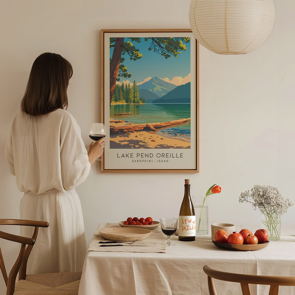 Lake Pend Oreille Matte Border Poster | Sandpoint, Idaho Destination Print — styled in a modern interior