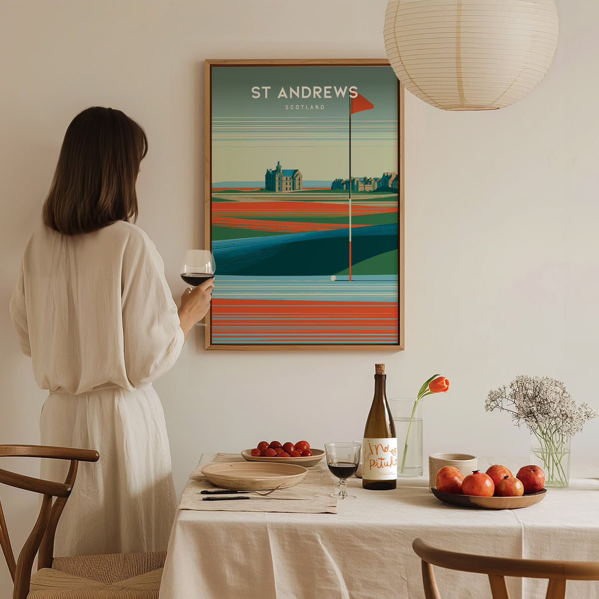 St Andrews Old Course, Scotland Poster | Links Poster Golfer Gift Wall Art — styled in a modern interior