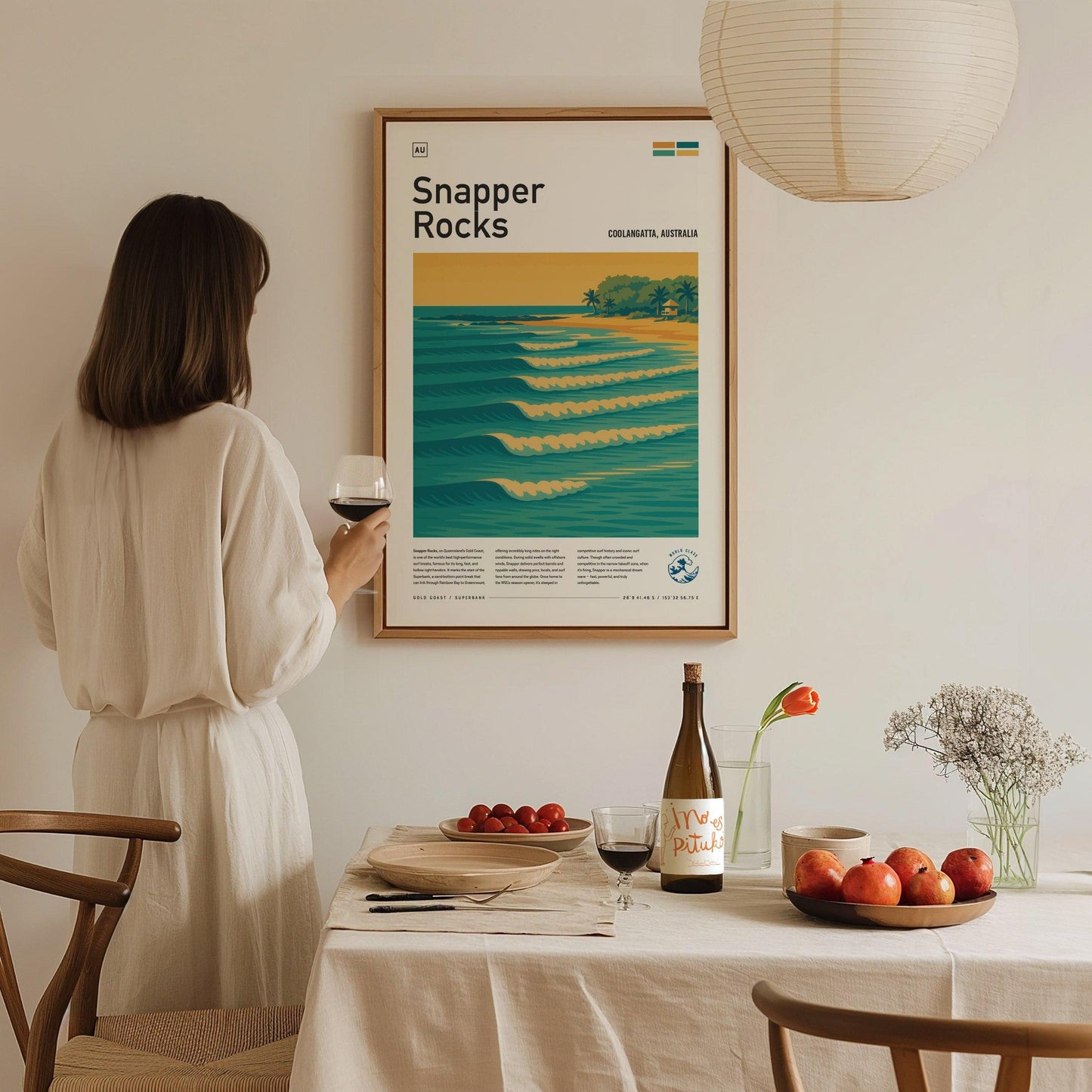 Snapper Rocks Surf Spot Framed Poster | Gold Coast Australia Epic Wave | Modern Wall Art Surfer Travel Print | Minimalist Design Superbank Surfing Decor - Swell Scenes